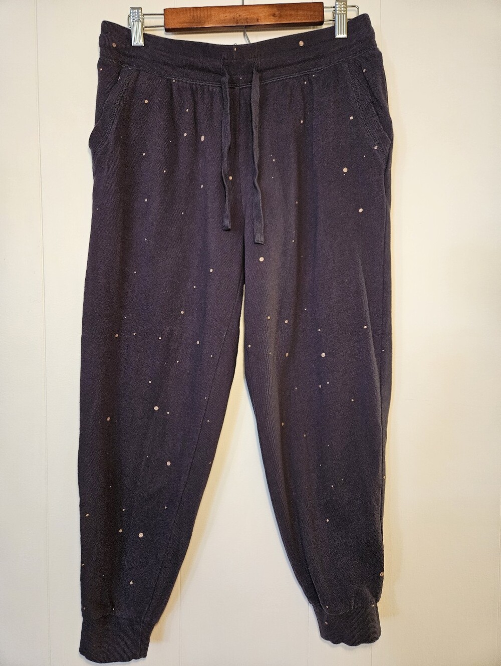 Dark Navy Womens Jogger Pants with Bronze Dot Print